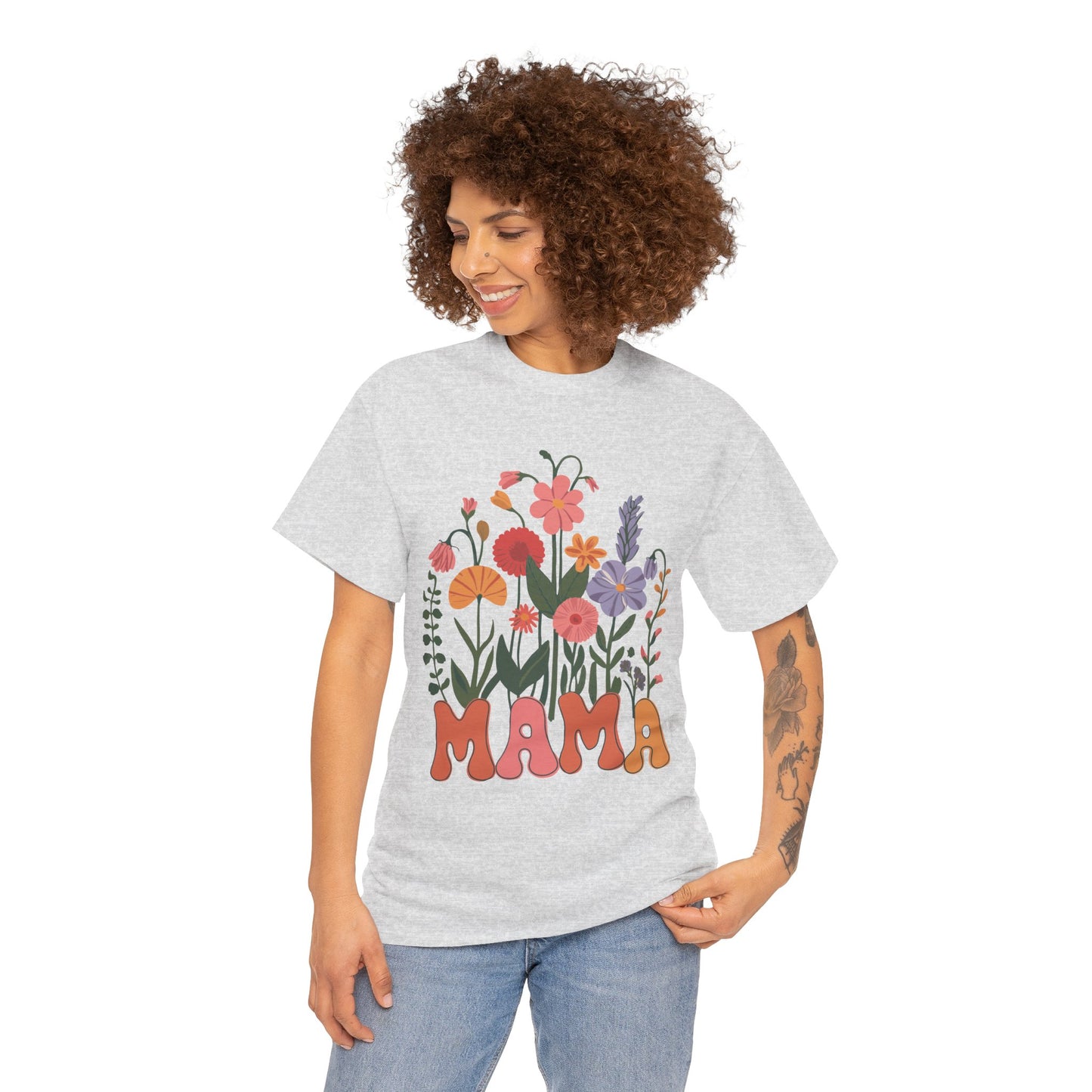 Floral Mama T-Shirt - Heavy Cotton Tee for Moms