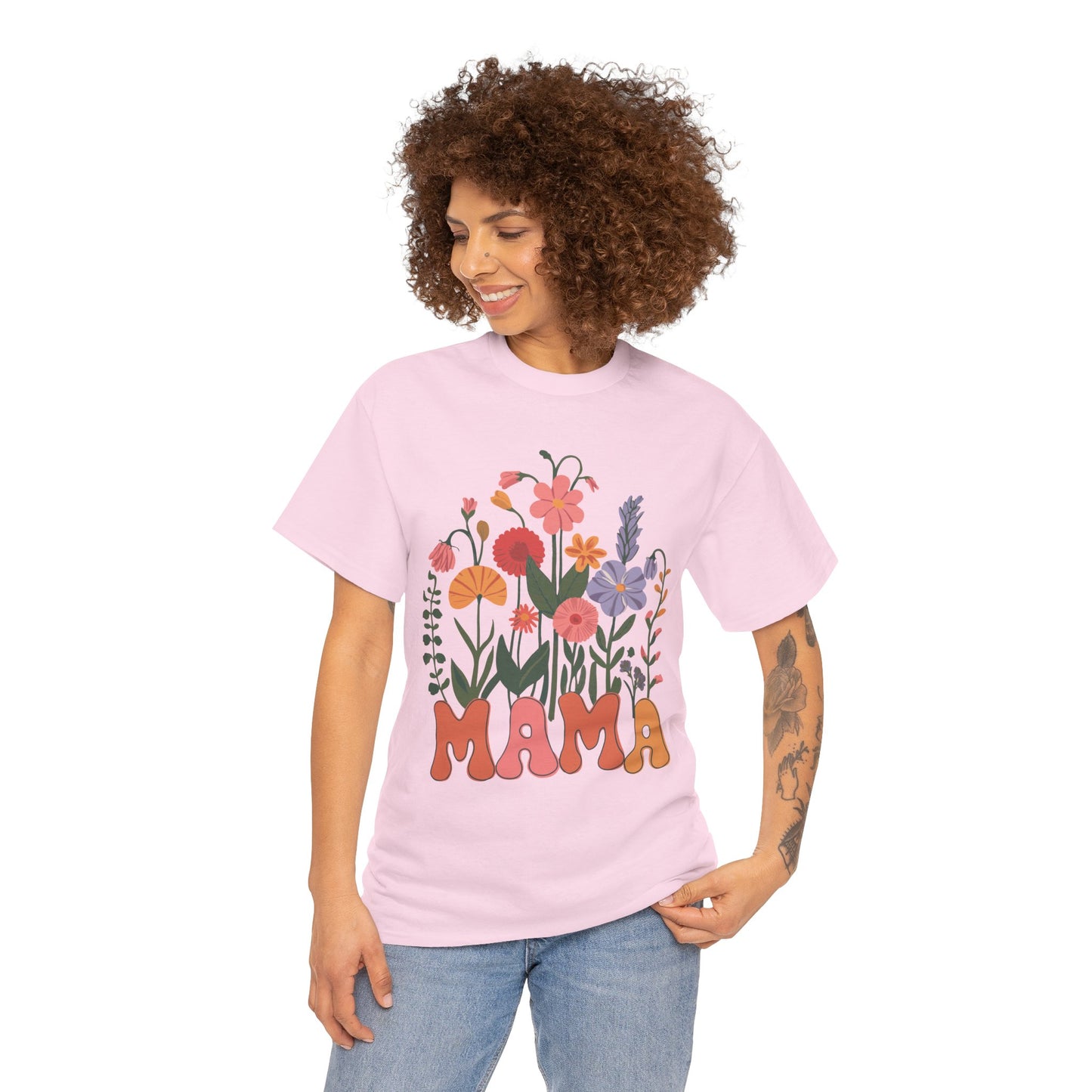 Floral Mama T-Shirt - Heavy Cotton Tee for Moms
