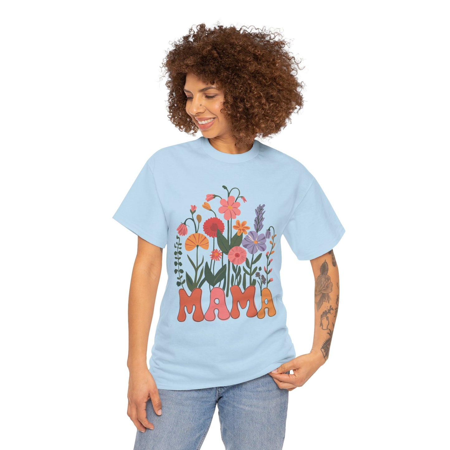 Floral Mama T-Shirt - Heavy Cotton Tee for Moms