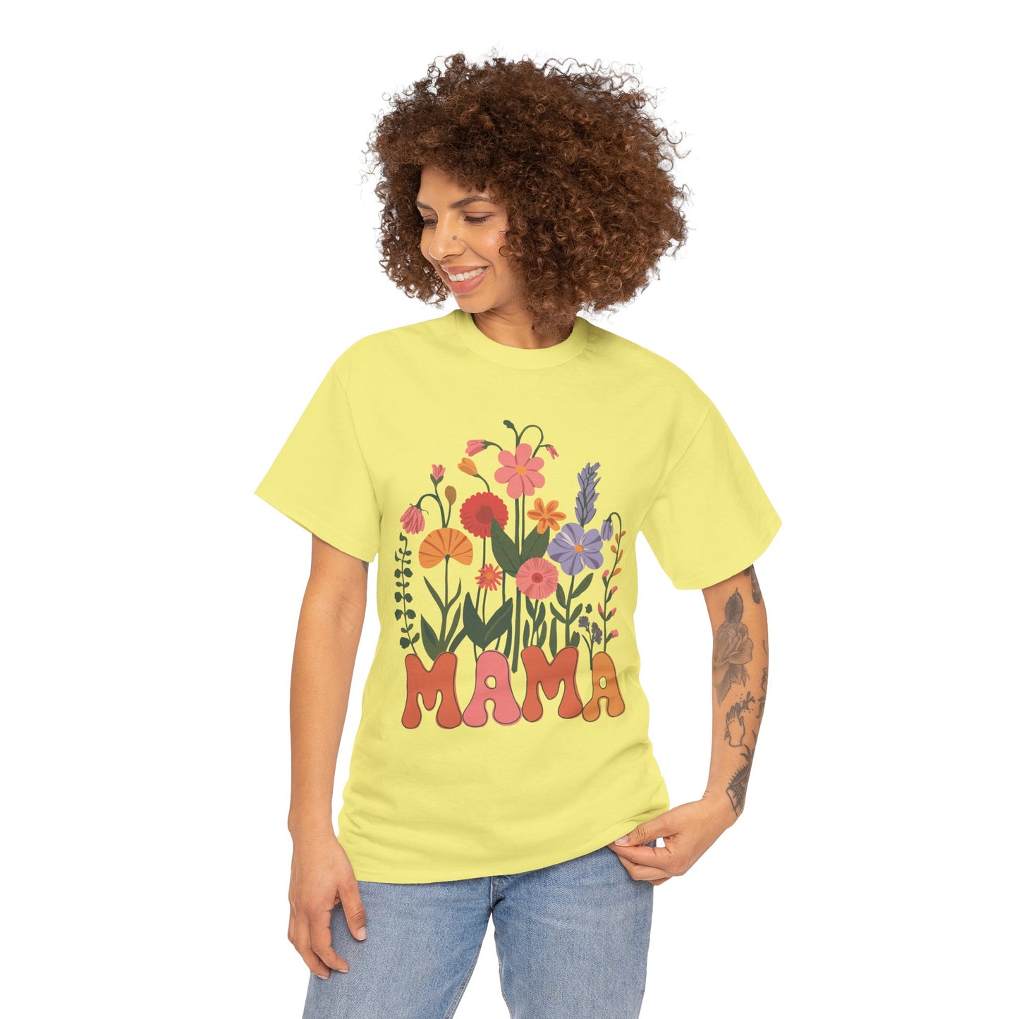 Floral Mama T-Shirt - Heavy Cotton Tee for Moms