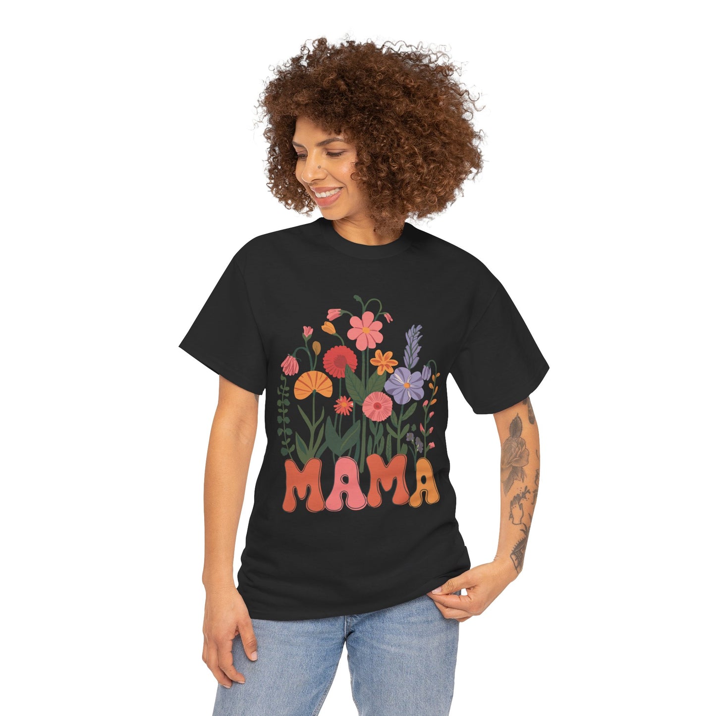 Floral Mama T-Shirt - Heavy Cotton Tee for Moms