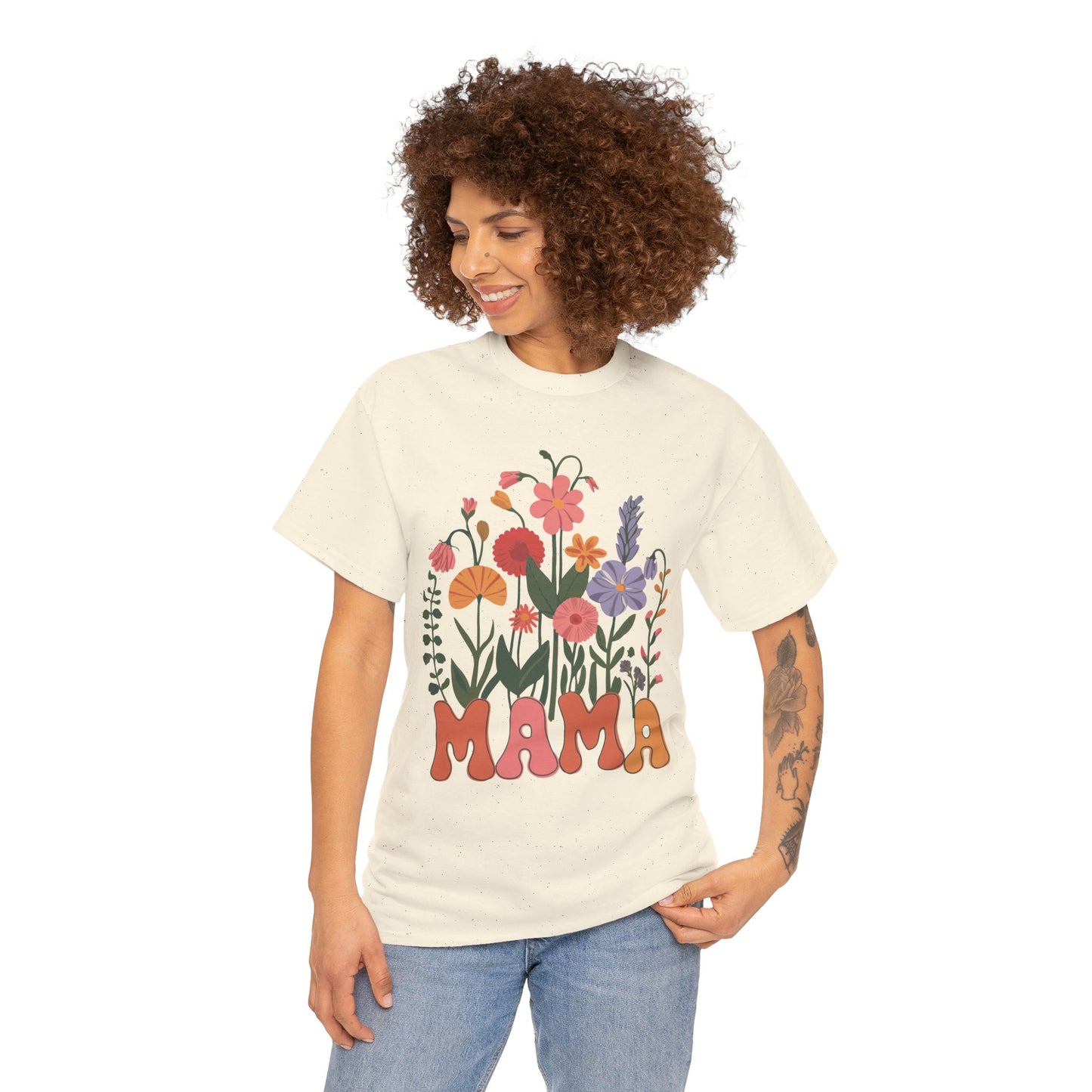 Floral Mama T-Shirt - Heavy Cotton Tee for Moms