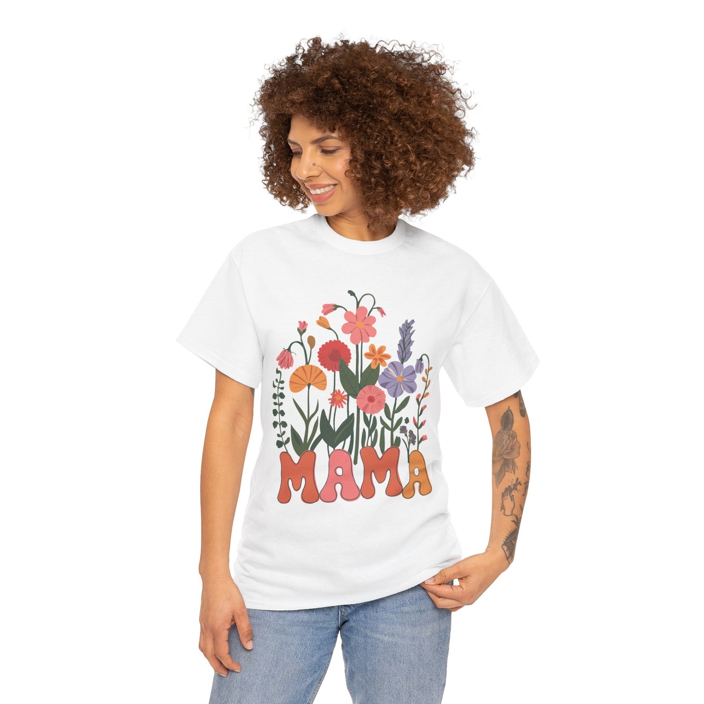 Floral Mama T-Shirt - Heavy Cotton Tee for Moms
