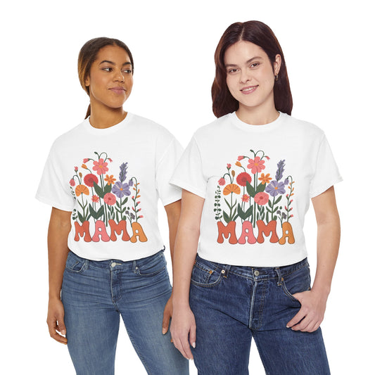 Floral Mama T-Shirt - Heavy Cotton Tee for Moms