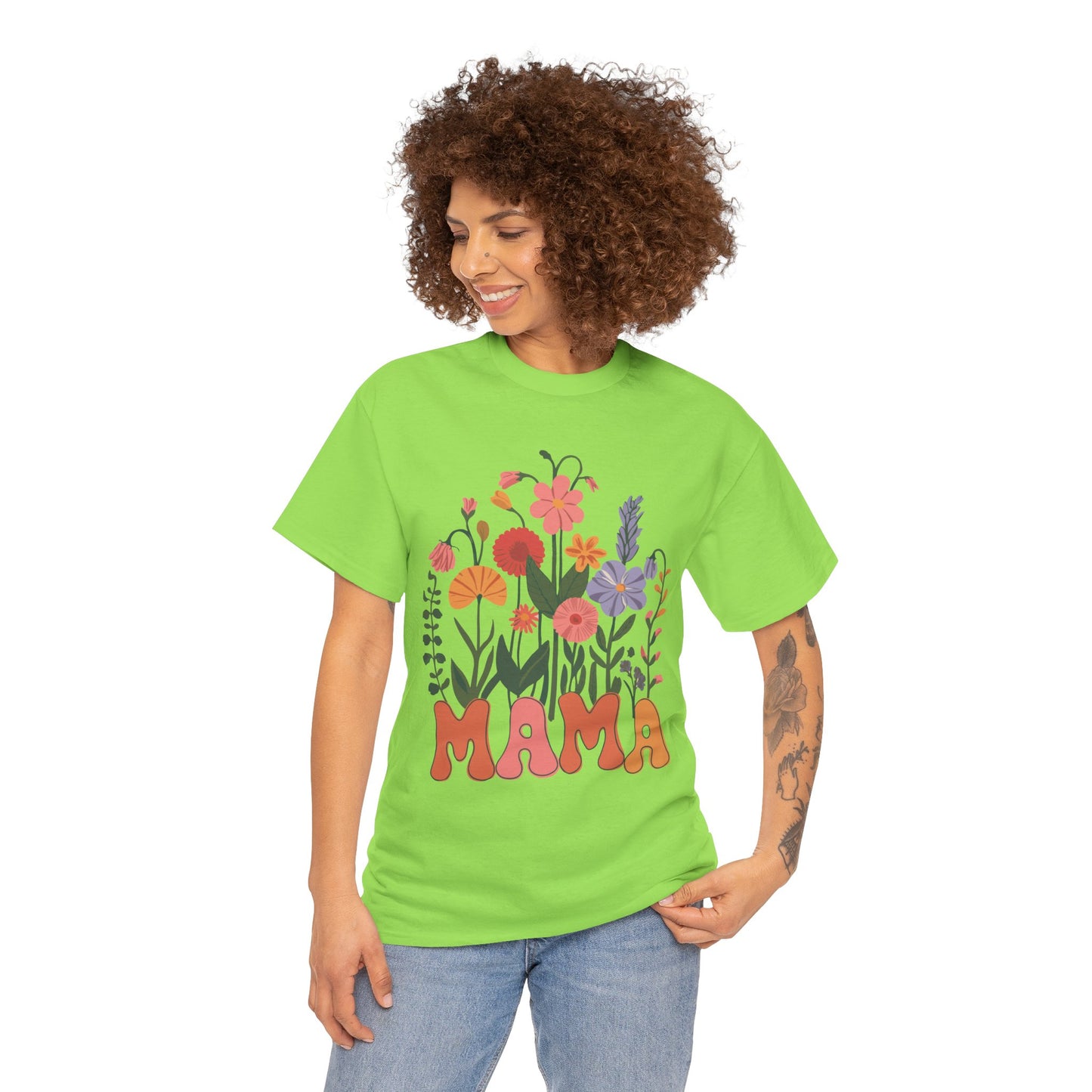 Floral Mama T-Shirt - Heavy Cotton Tee for Moms