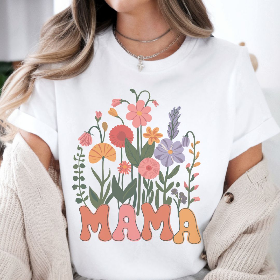 Floral Mama T-Shirt - Heavy Cotton Tee for Moms
