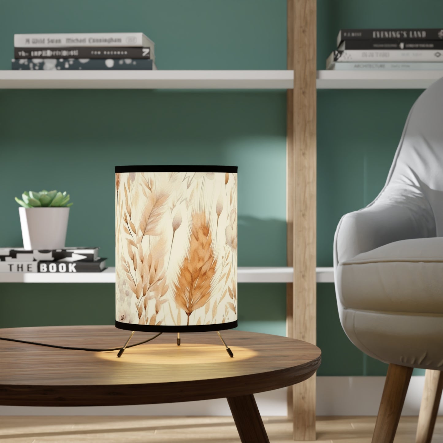 Boho Tripod Lamp with Floral Design Shade