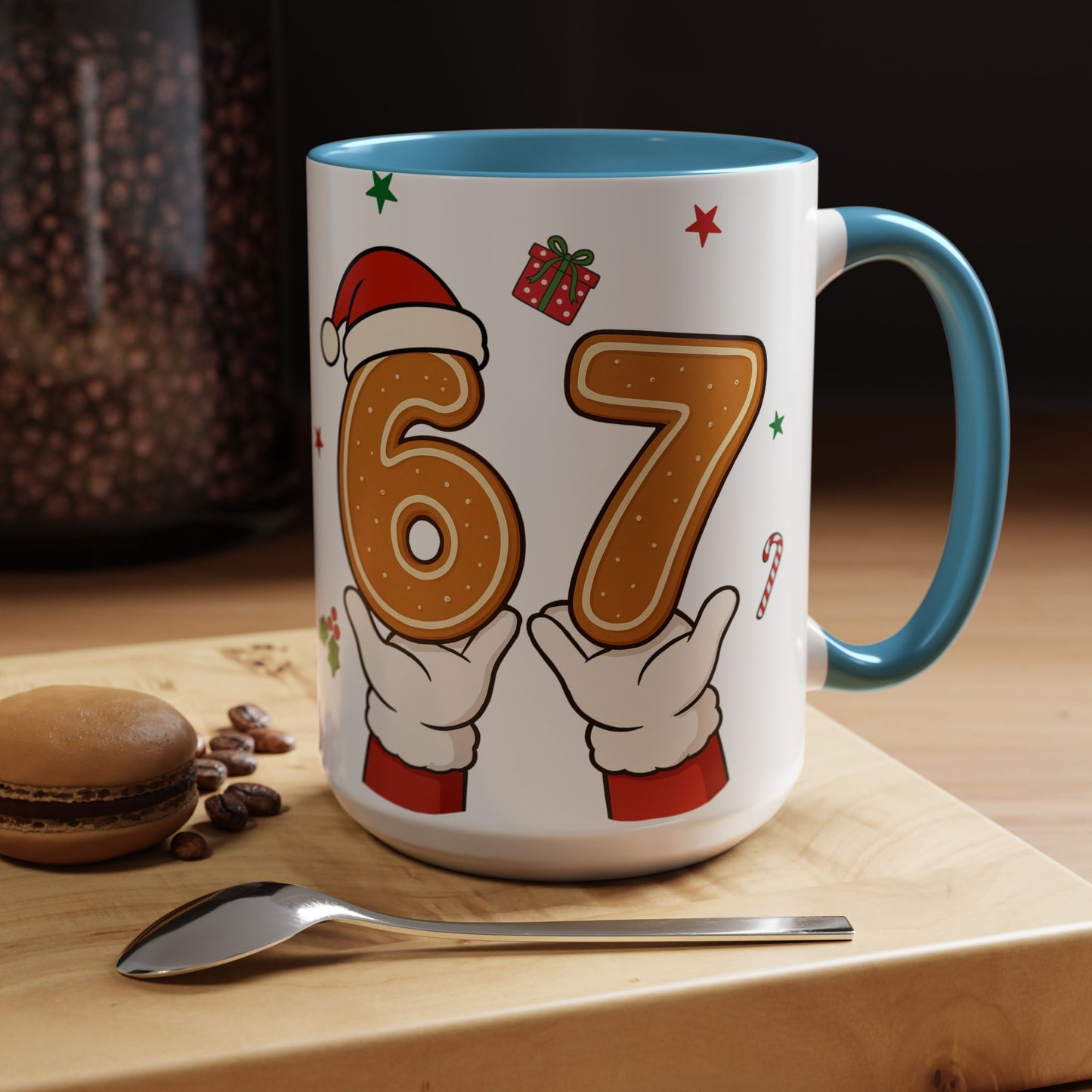 Christmas Number 67 Accent Coffee Mug — Festive Santa Gingerbread Design (11/15oz)