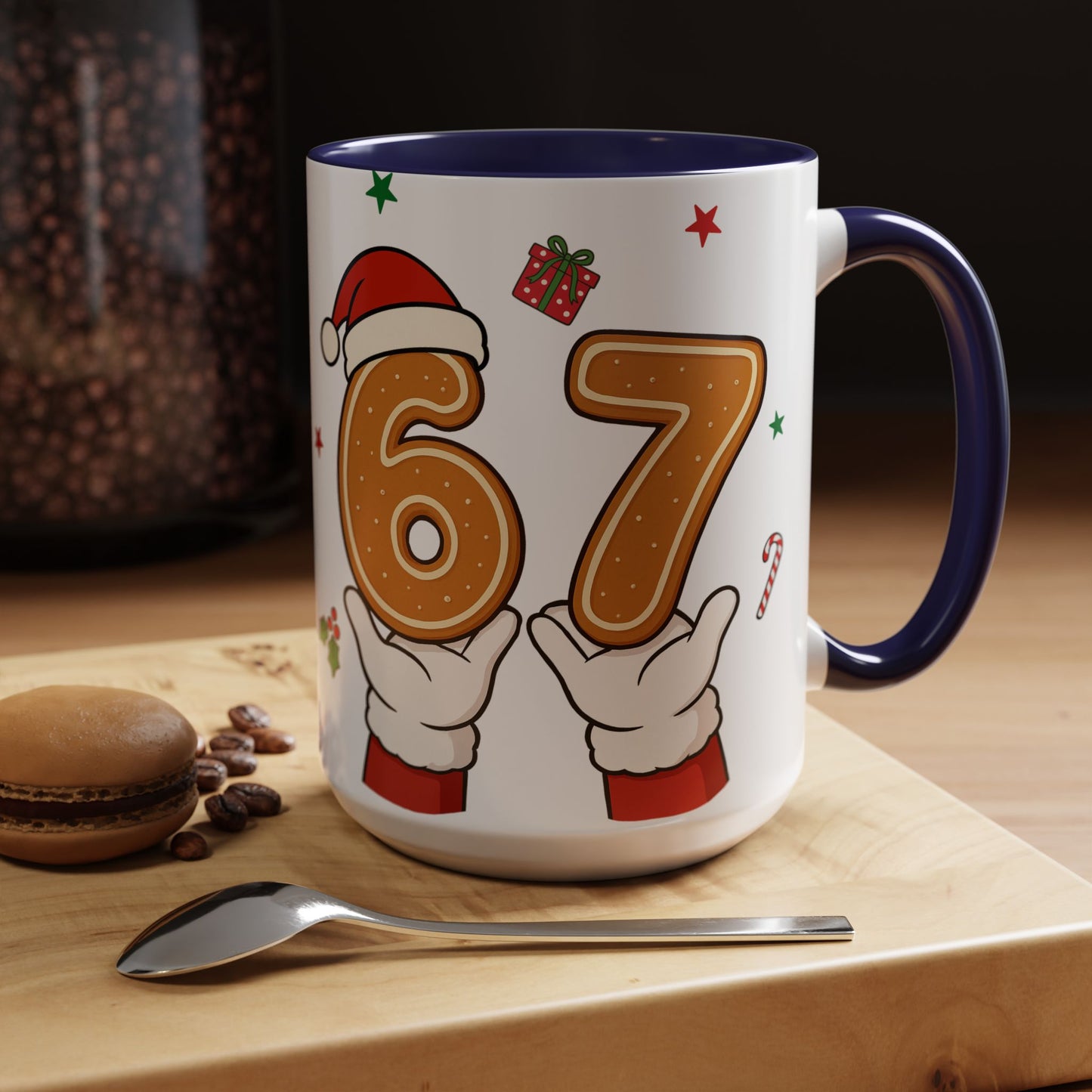Christmas Number 67 Accent Coffee Mug — Festive Santa Gingerbread Design (11/15oz)