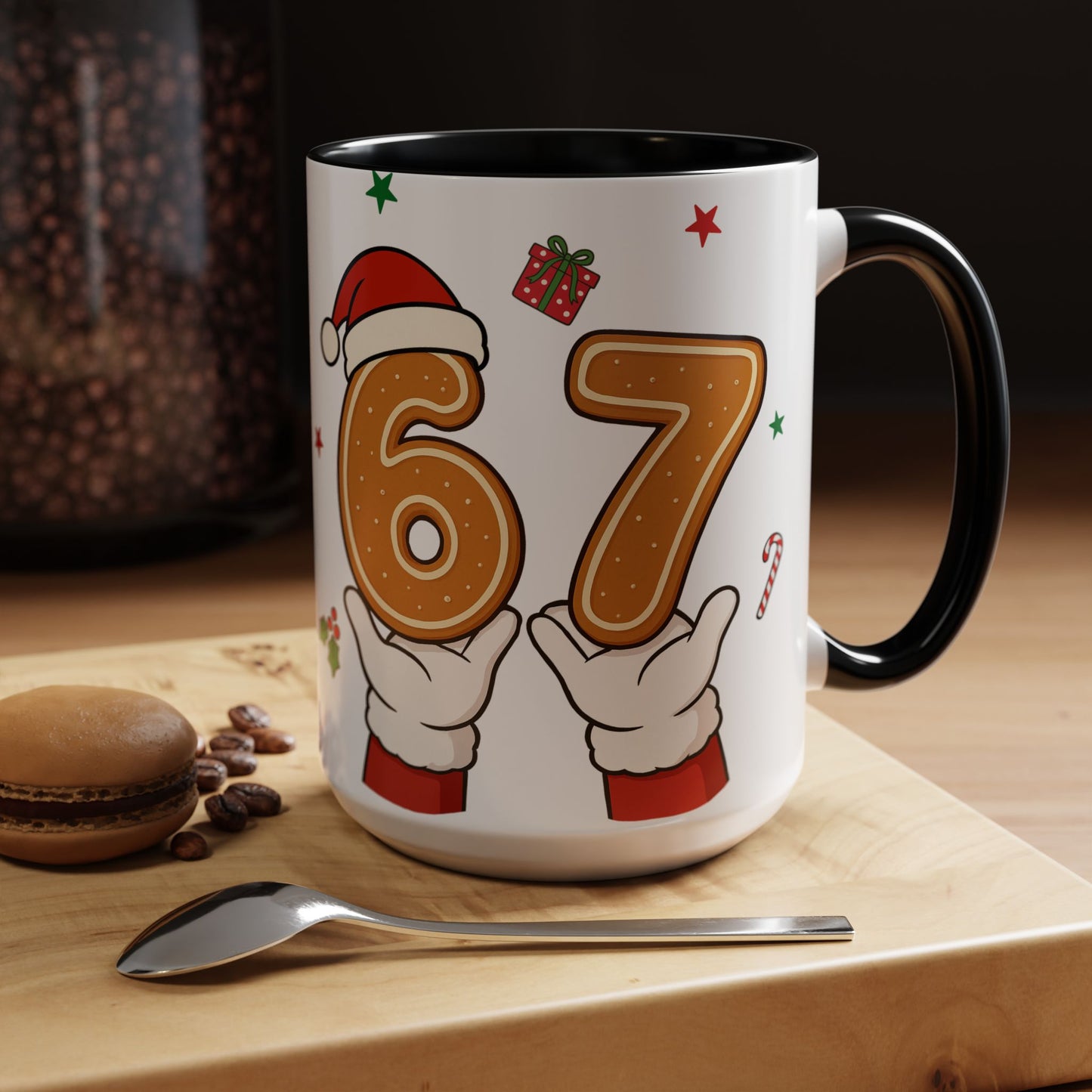 Christmas Number 67 Accent Coffee Mug — Festive Santa Gingerbread Design (11/15oz)