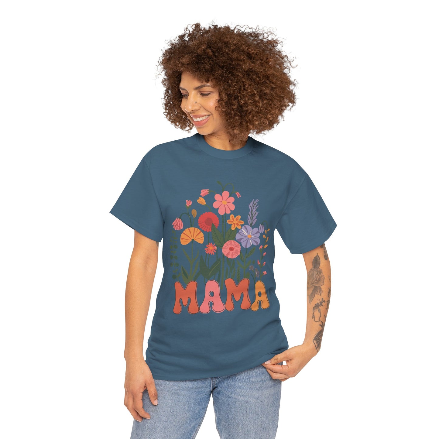 Floral Mama T-Shirt - Heavy Cotton Tee for Moms