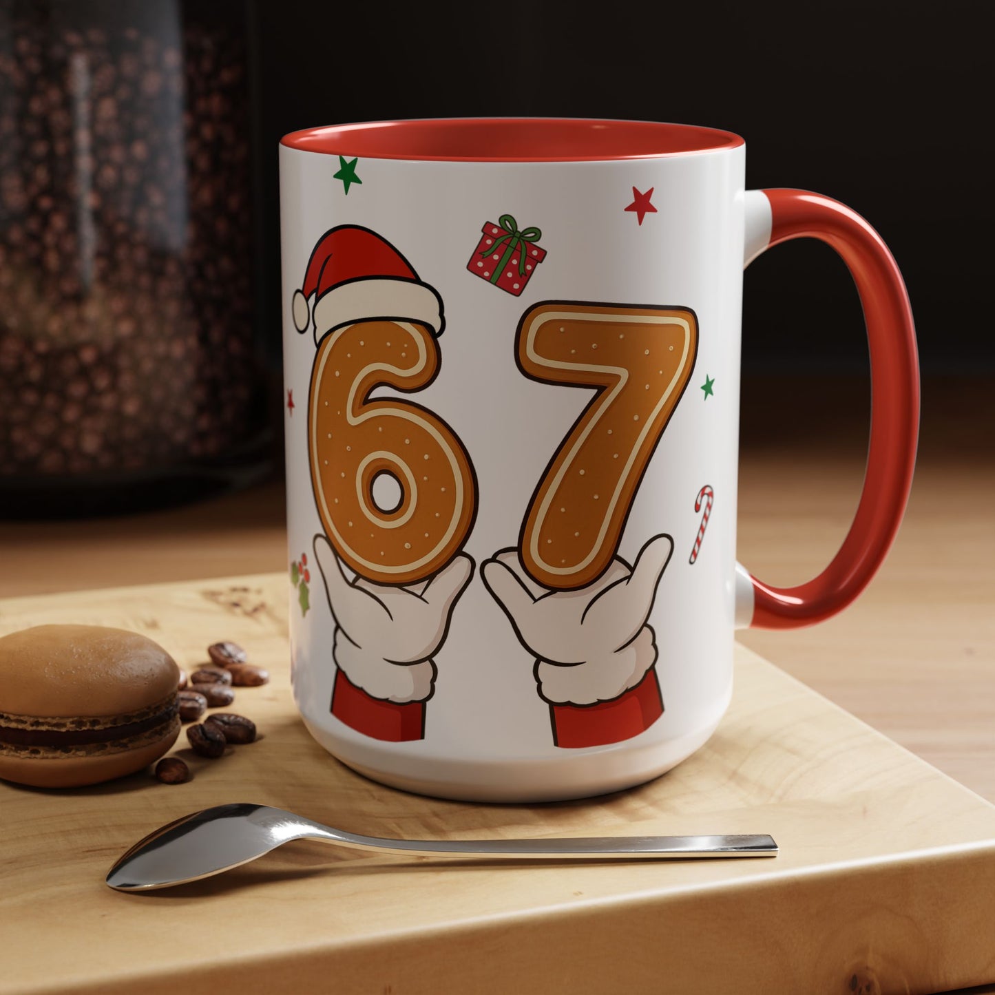 Christmas Number 67 Accent Coffee Mug — Festive Santa Gingerbread Design (11/15oz)